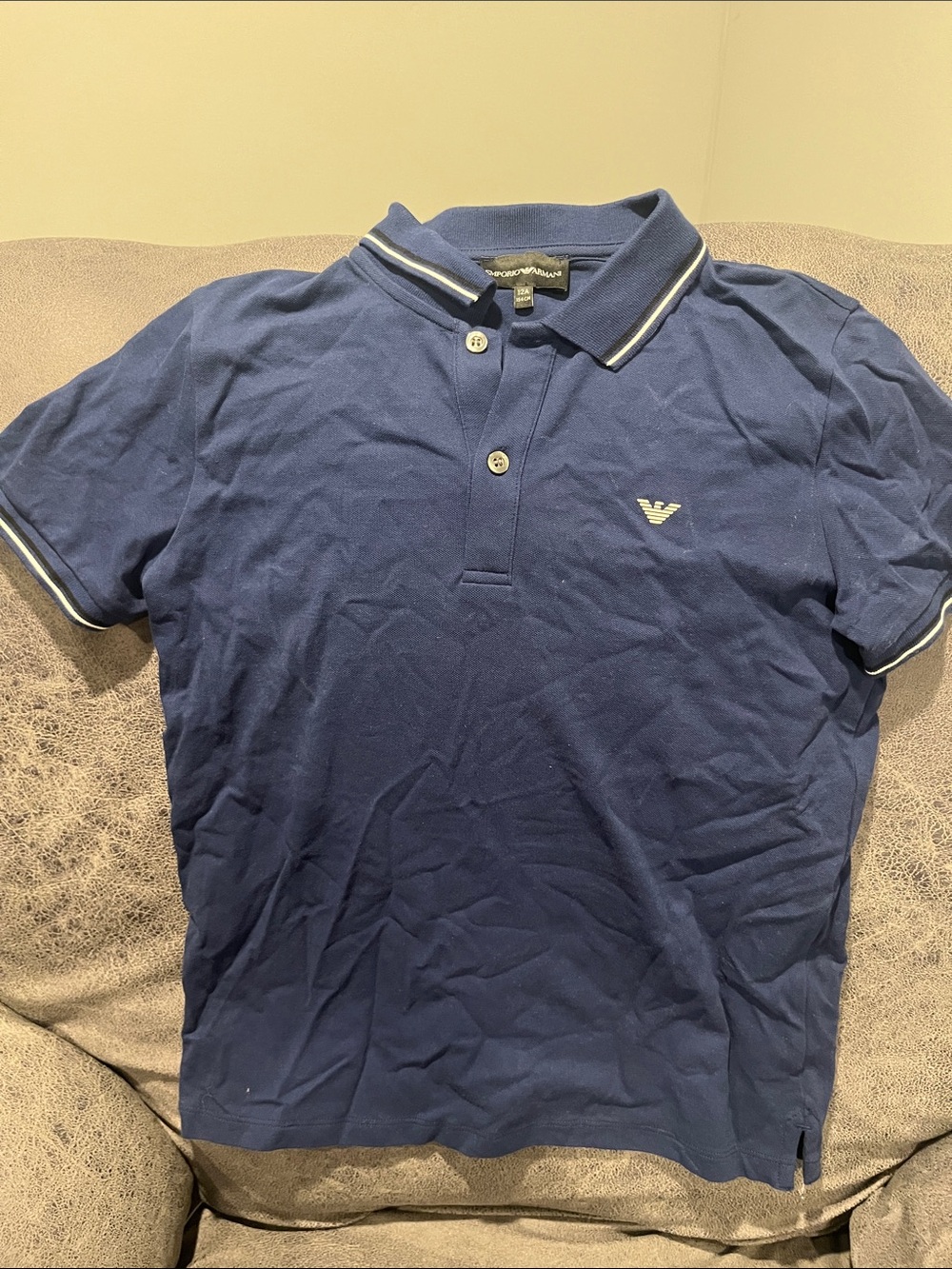 Boys Emporio Armani Navy Polo with White Contrast Trim